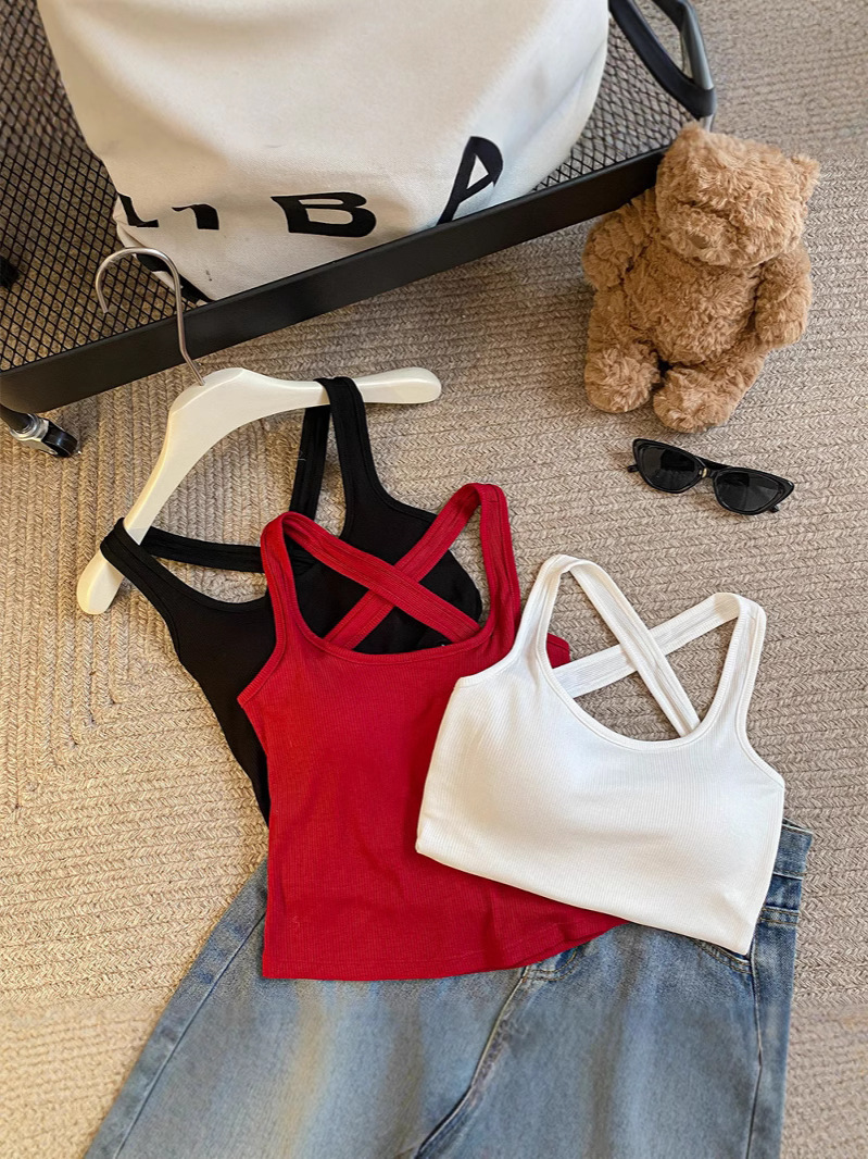 New Style Pure Desire Style Cross Back Beautiful Backless Square Tie Chest Pad Inner Camisole Girl Outer Top