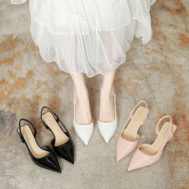 European and American Pointed Toe Mueller Shoes Women's Summer New French Style Fine Heeled Dress Fairy Toe Empty Fashion High Heeled Sandals