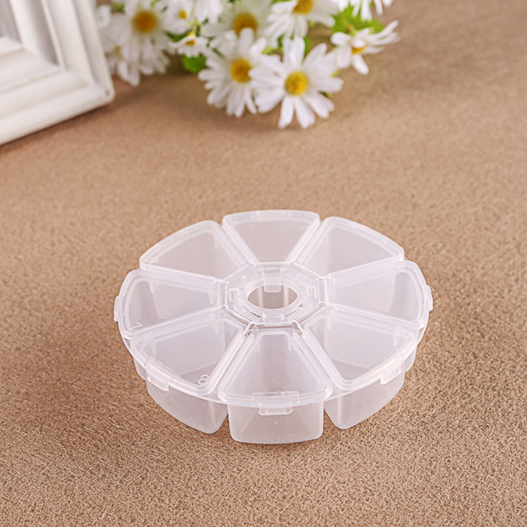 Picture of Disc 8 grid earrings jewelry PP storage box handmade beaded rice beads nail art bright with lid dustproof packaging box wholesale