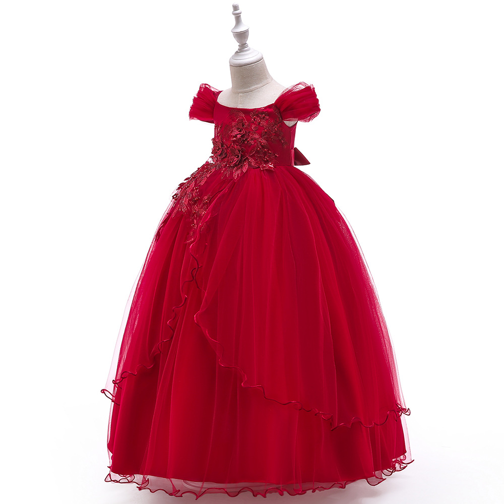 Picture of Children's Wedding Dress Dress Children's Sling Off-Shoulder Mesh Piano Performance Dress Host Long Dress