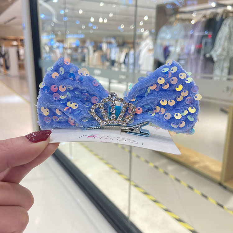 Picture of Children's Sequin Bow Hairpin Korean Elegant Little Girl Crown Stereo Hairpin Girls' Top Clip diy Hair Accessories