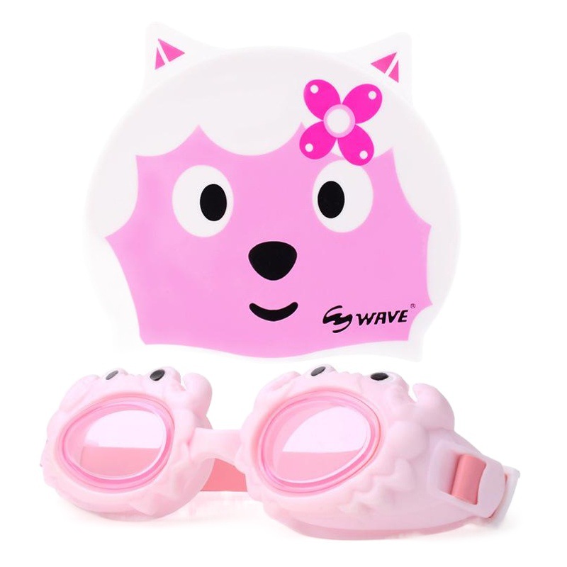 Wave Cross-Border Kidsren's Large-Frame High-Definition Swimming Goggles Waterproof and Anti-Fog Swimming Cap Set for Boys and Girls Cartoon Swimming Goggles