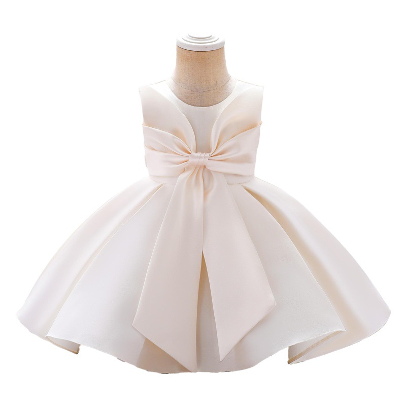 New Baby Girl One-year-old Dress Princess Dress Twill Thick Satin Bow Baby Grab Week Dress