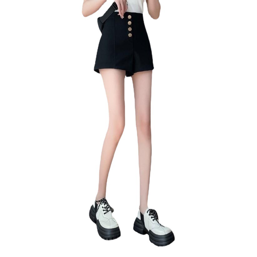 2023 Summer new elegant fashion high waist slimming breasted wide leg pants irregular suit shorts