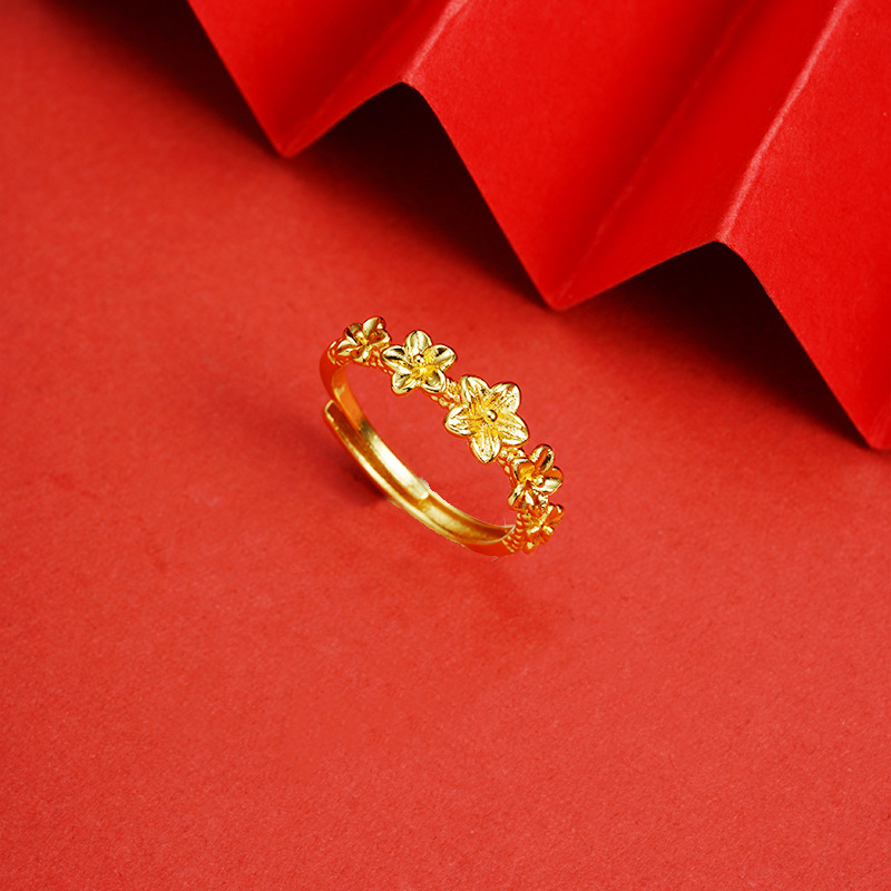 Cute sweet wind small flowers Vietnam ancient sand gold ring daily Joker for a long time does not fade a generation of hair