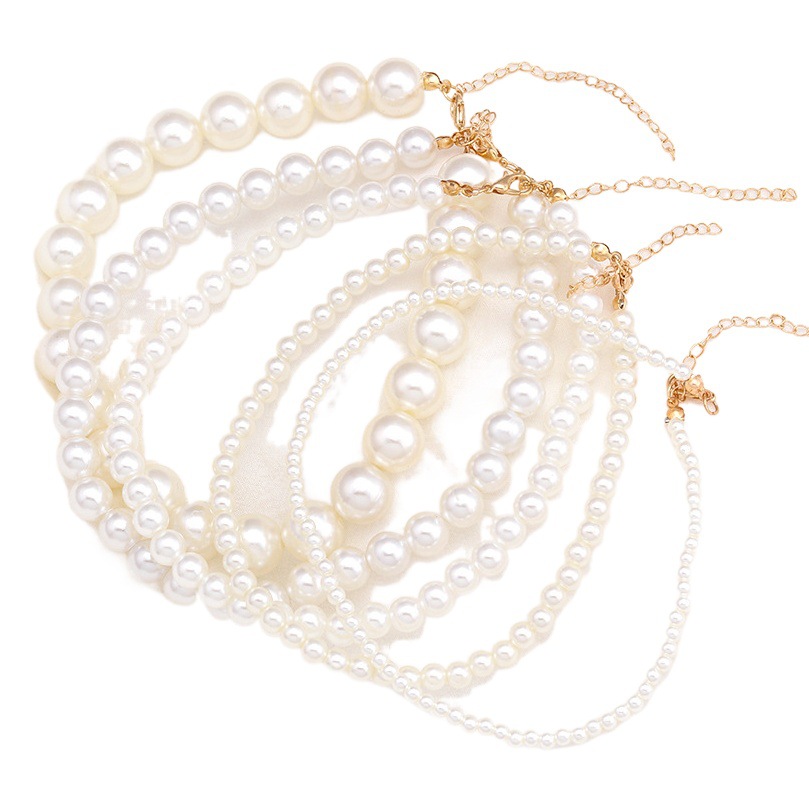 European and American cross-border hot selling personalized simple large white imitation pearl bead necklace clavicle chain fashion short women's necklace