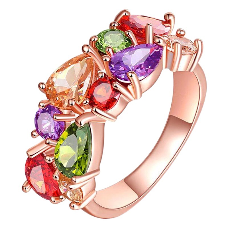 European and American Fashion Colorful Crystal Ring for Women Mona Lisa Aaa Zircon Ring Rose Gold Ring Jewelry Wholesale