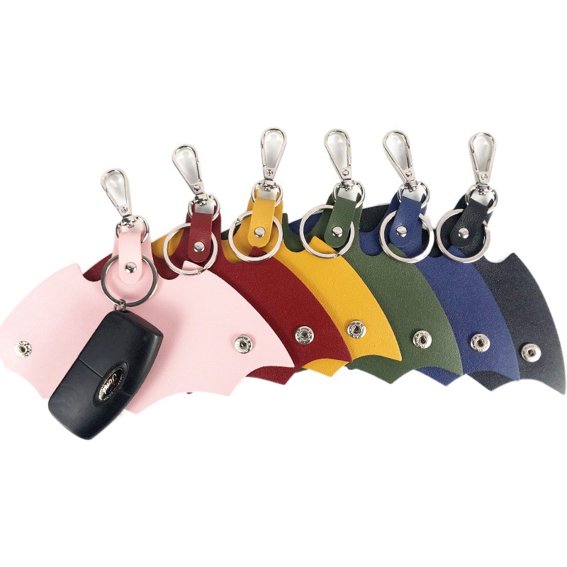 in stock wholesale double-sided pu thick nappa pattern multi-color Dapeng wings can be set LOGO leather car keychain