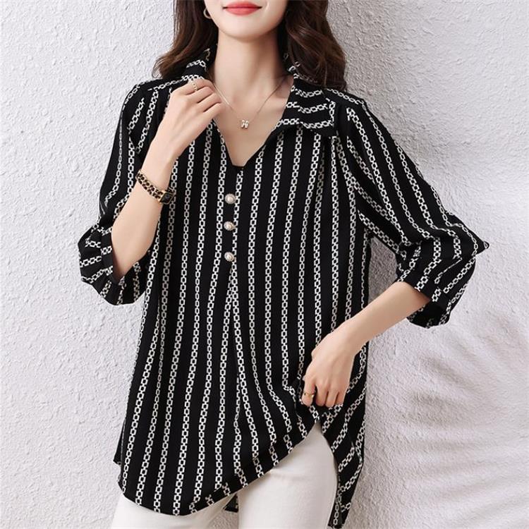 Chiffon Shirt Women's Spring and Autumn 2025 New Mid-length Foreign Style plus size Top Small Shirt Long Sleeve Shirt