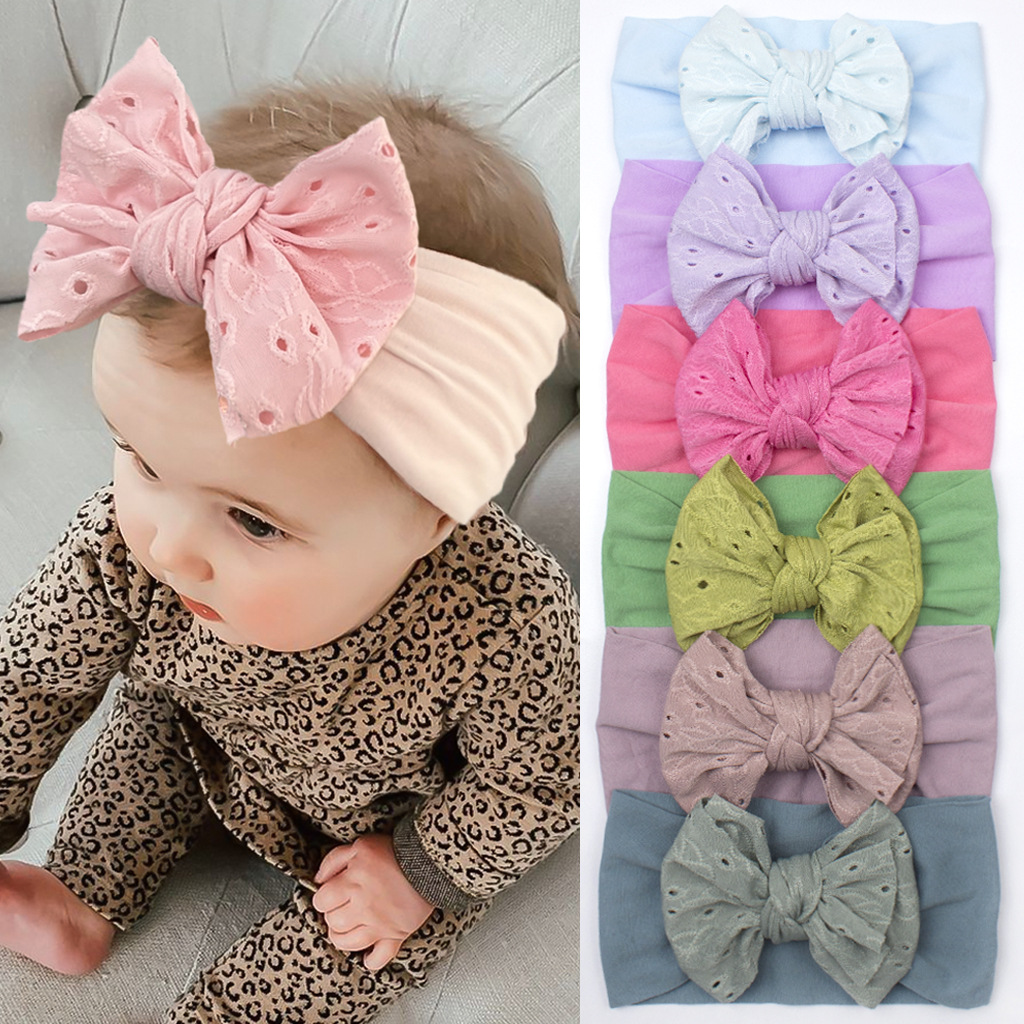 European and American new baby solid color pattern bow nylon hair band children soft and comfortable hair accessories baby hair band