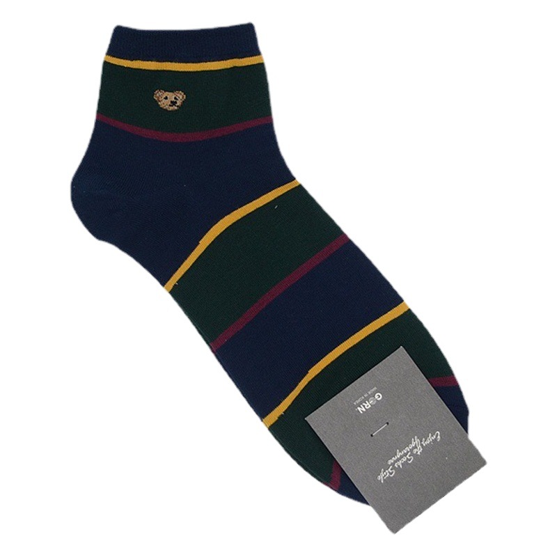 0 South Korea socks short tube striped color matching bear head short tube men's casual cotton socks east gate gg spring new