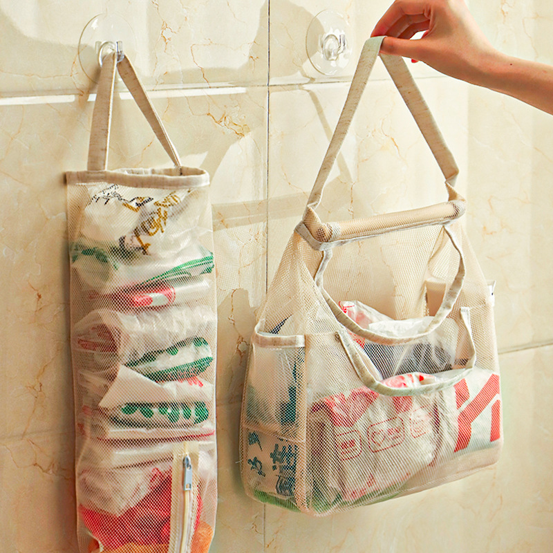 Garbage Bag Storage Bag Student Dormitory Door Living Room Hanging Mesh Hanging Bag Large Capacity Sundries Organize Storage Bag