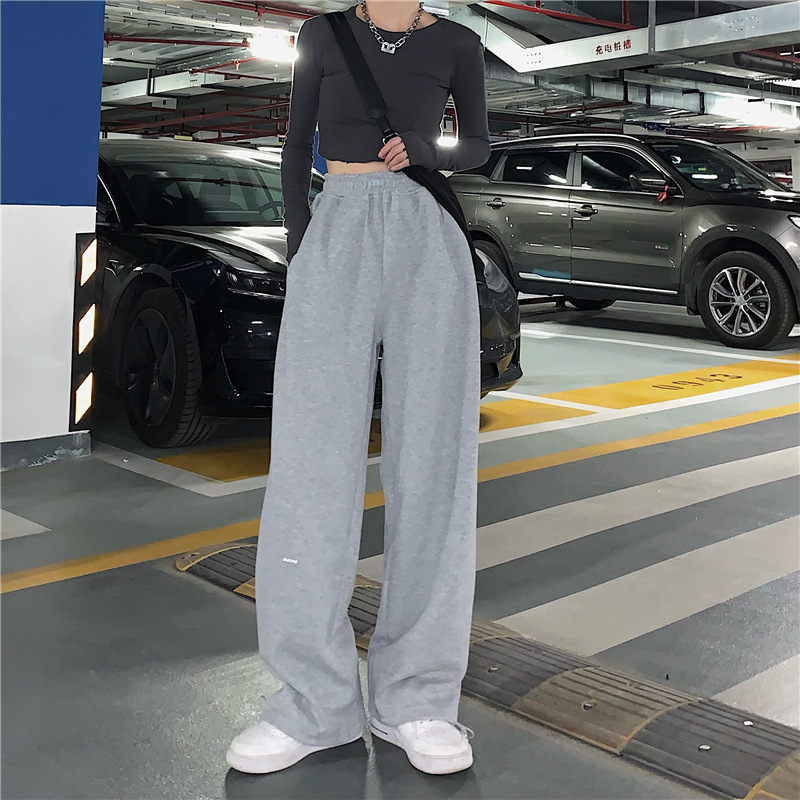 Autumn and Winter New Casual Straight Pants Women's High Waist Slimming All-match Street Wide-leg Pants American Sports Trendy Sweat Pants