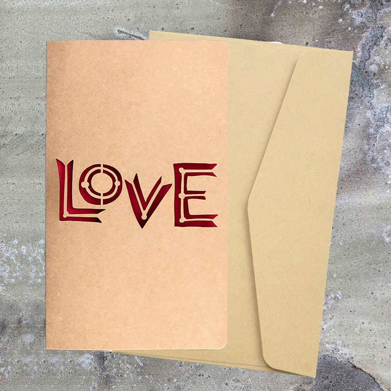 Picture of Retro Kraft Paper Laser Cut Out Heart with Envelope Teacher's Day Thank You Card Greeting Card High-End Valentine's Day Greeting Card