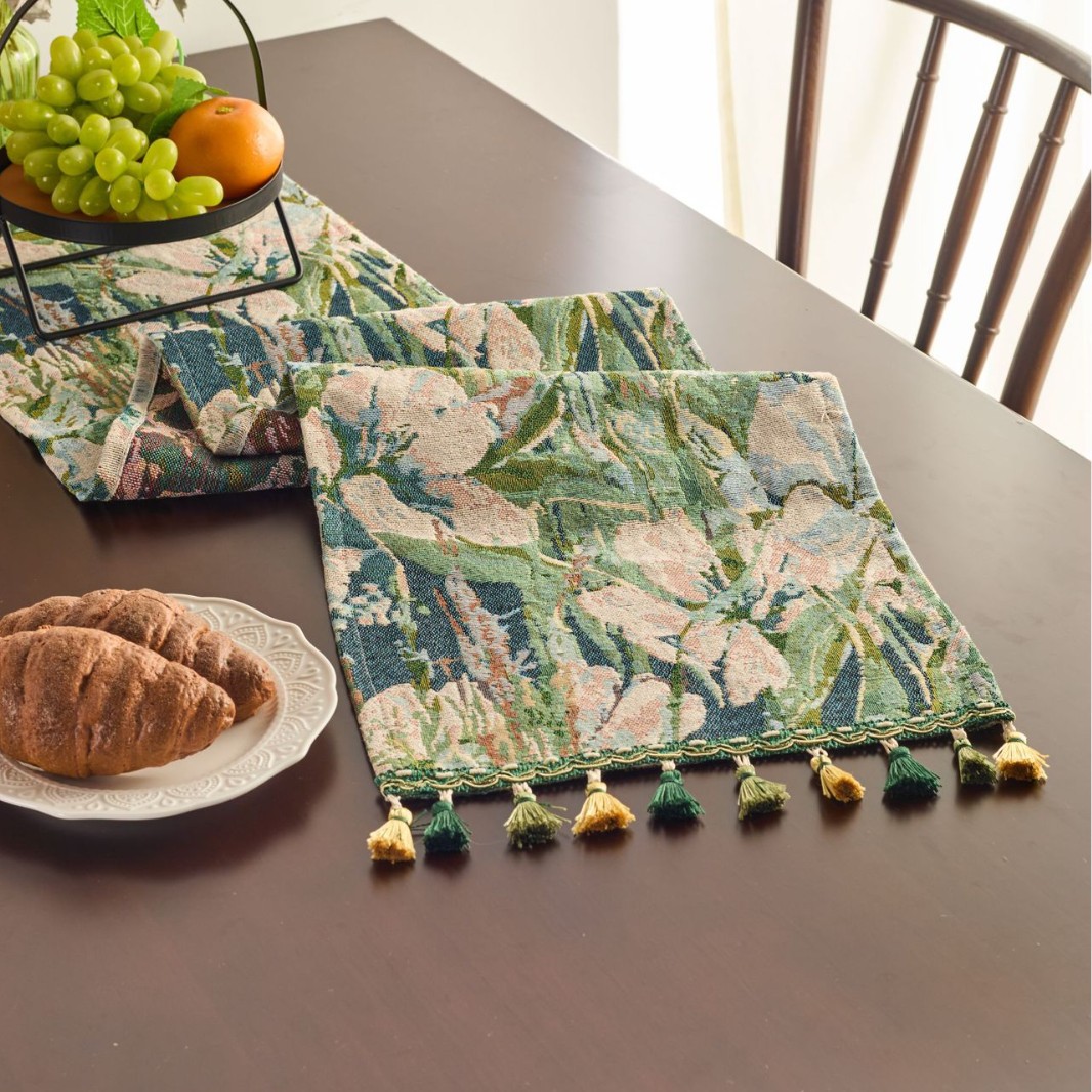 Mankichi Rhyme Pastoral Table Flag Monet Oil Painting Green Tea Flag Cloth Tea Room Decoration Tea Table Bucket Long Table Flag