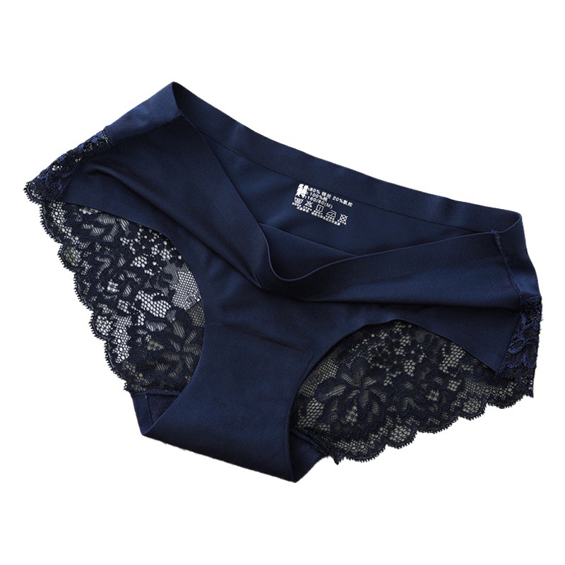 Lace underwear Women's Ice Silk seamless mid-waist cotton crotch plus size sexy one-piece swimming cloth women's triangle underpants