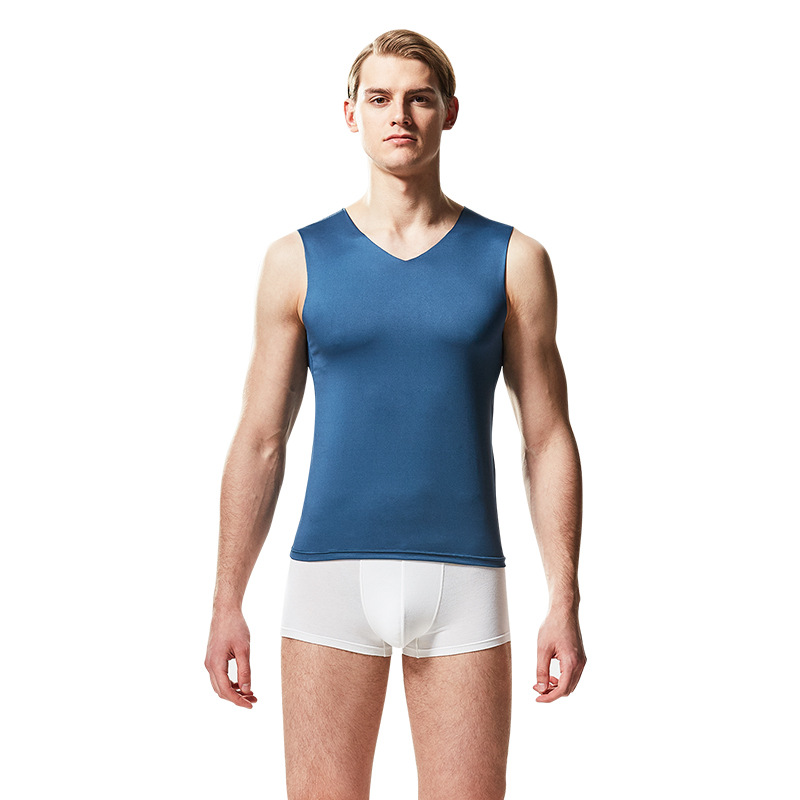 Picture of New men's ice silk vest wide shoulder narrow tailored breathable sweat-absorbent sports fitness base waistcoat monochrome hair generation