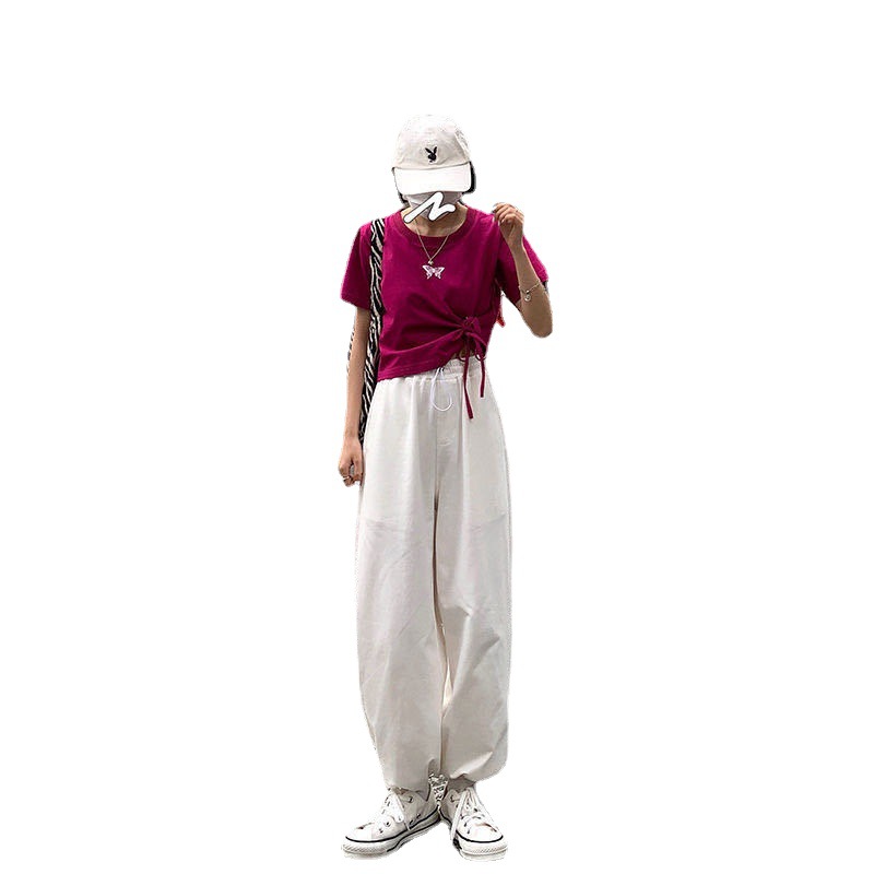 Picture of Women's Athletic Casual Pants Autumn 2025 New High-Waisted Jogger Cropped Pants Korean Style Loose Wide-Leg Pants Wholesale