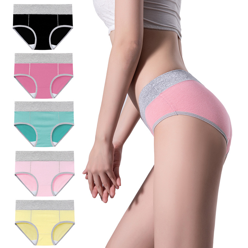 5-piece combination cross-border foreign trade waist hip spot cotton solid color underwear ladies Amazon plus large size