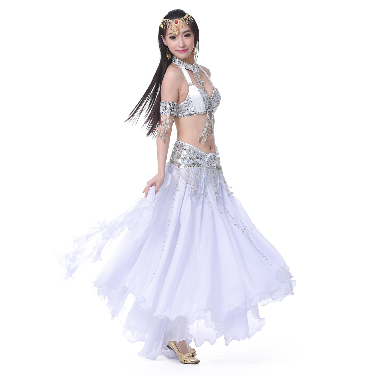Picture of Chiffon Roll Leaf Double Split Ear Dress Belly Dance Dress Belly Dance Veil Dress Belly Dance High Split Dress Dance Dress