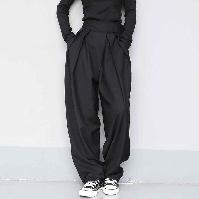 Design Sense Style Loose Slimming Large Size Dipped Velcro Suit Pants Spring and Autumn Casual Wide Leg Trousers for Men and Women