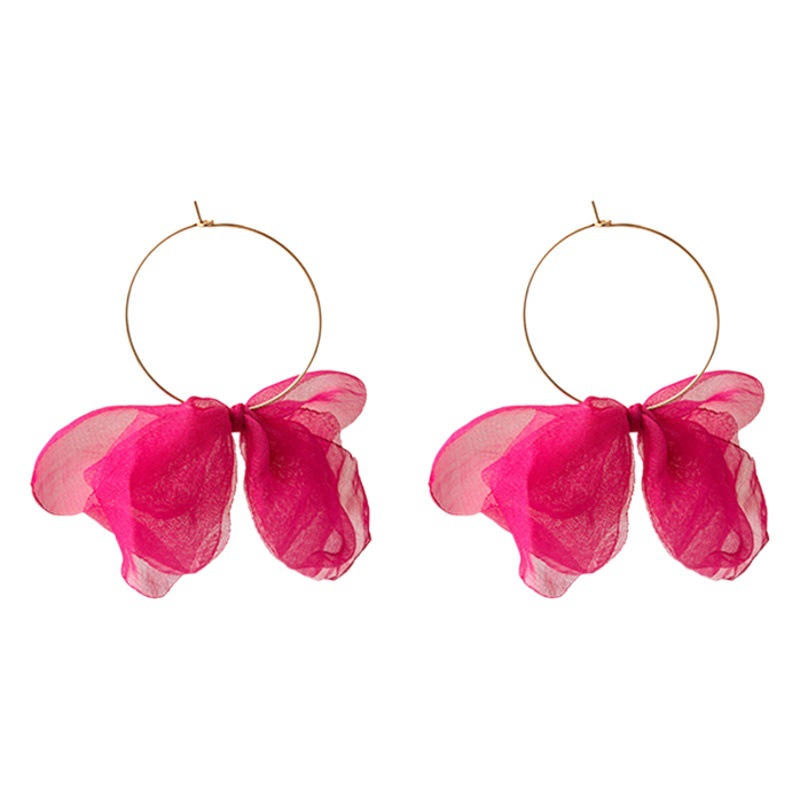 Spring 2025 New Color-matching Fabric Color-matching Flower Earrings Ear Ring Exaggerated Retro Hong Kong Style Fresh Earrings for Women