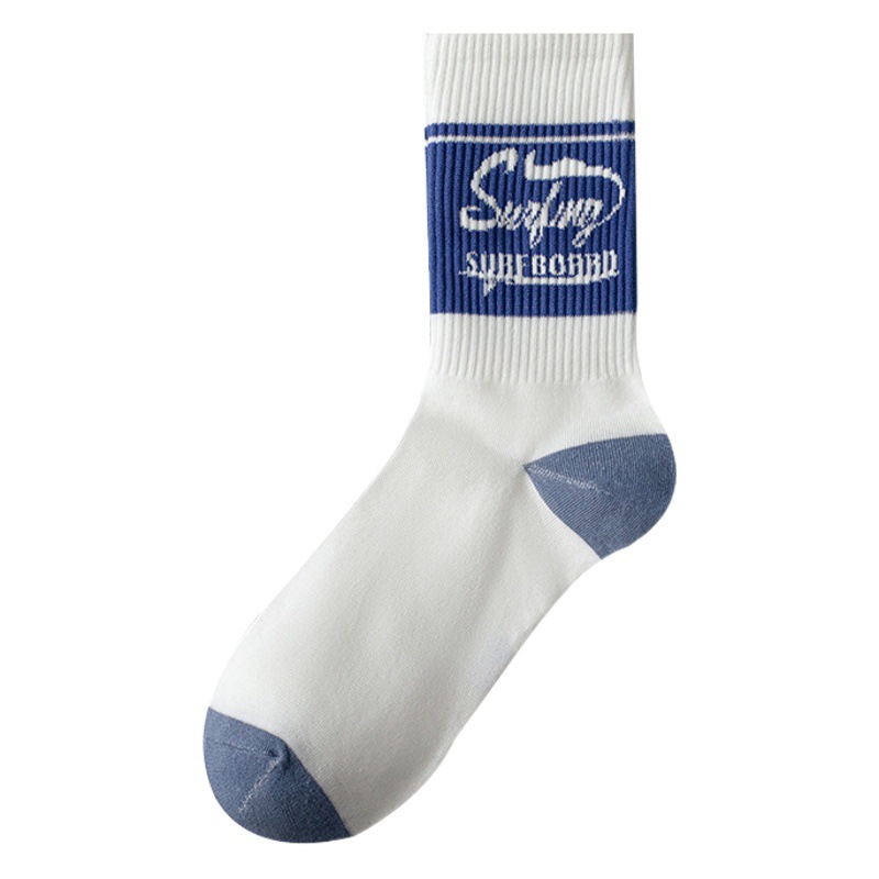 Socks men's autumn and winter high color value blue and white tube socks ins trendy sports stockings deodorant men's basketball socks