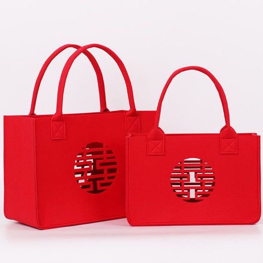 Felt Xi character hollow handbag Xi character fu character wedding storage gift Chinese wedding gift handbag