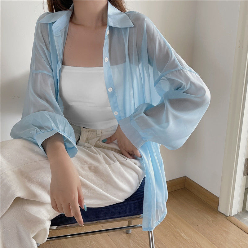 Picture of Korean Chic Elegant Long-Sleeved Thin Sun Protection Shirt for Women Summer New Shirt Jacket Pure Color Top Export