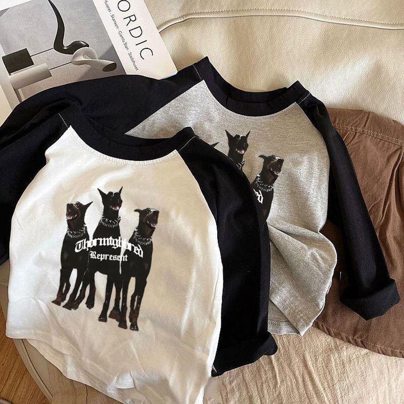 Pure Cotton Kidsren's Baby T-shirt Long-sleeved 2024 Spring & Fall Loose New Korean Style Printed Long-sleeved Boys' Long Top Trendy