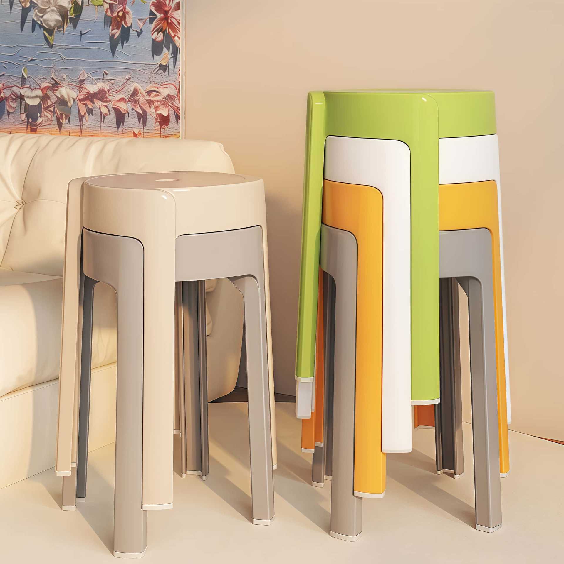 Household Stool Thickened Plastic Stackable Stacking Table Bench Windmill Stool High Round Stool Rubber Stool Simple Chair