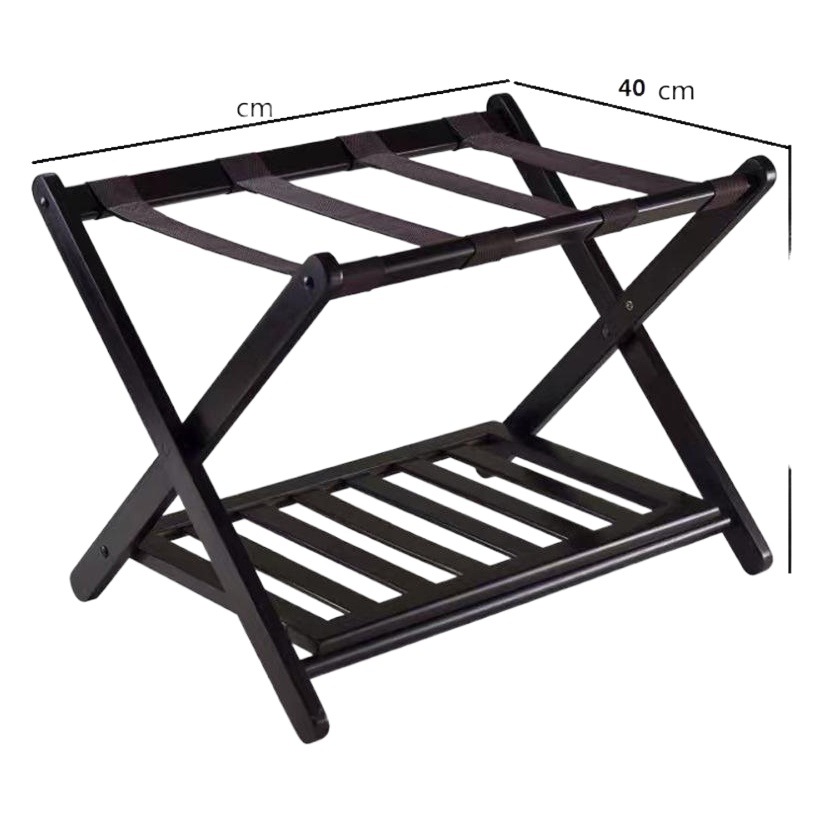 Hotel Luggage Rack Black Household High-grade Nanzhu Folding Bedroom Storage Rack Simple Double-layer Luggage Storage Rack