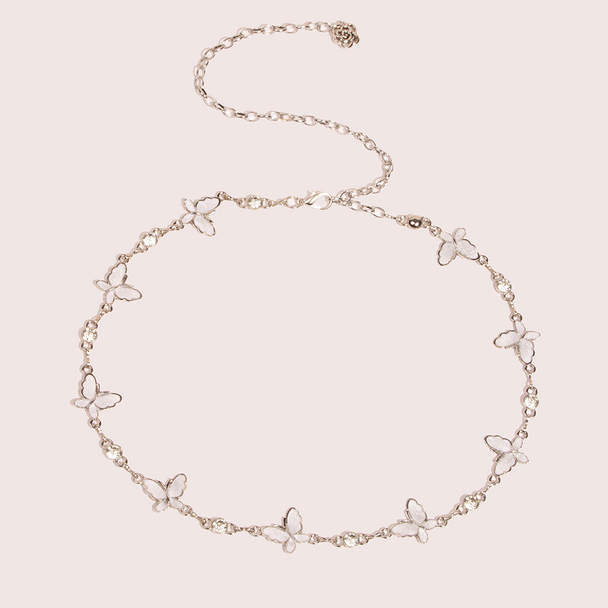 2024 Sweet Butterfly Oil Dropping Metal Waist Chain Diamond Ladies Belt Cross-border White Chain Factory Outlet