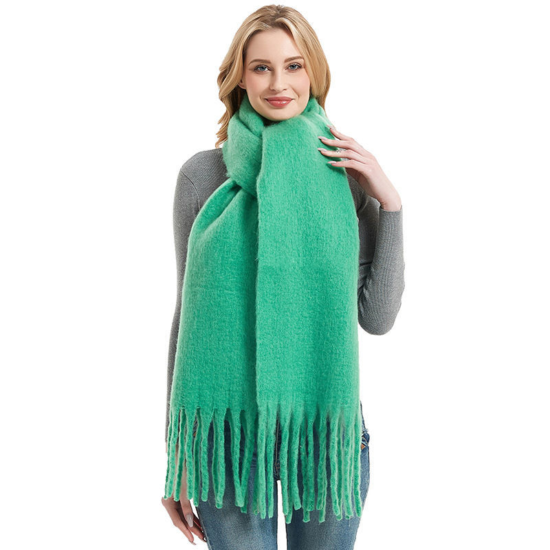 Women's Winter Thickened Korean-style Cold-proof Tassel Solid Color Warm Scarf