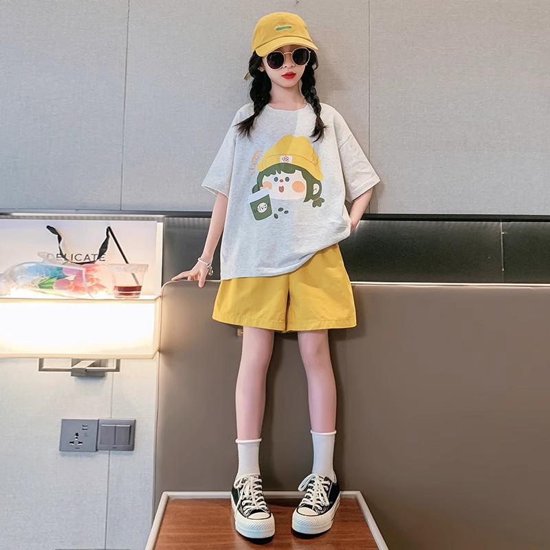 Girls' Summer Short-sleeved Shorts Sportswear suit Children's Fashionable Western Style Summer Korean Casual Summer Clothes