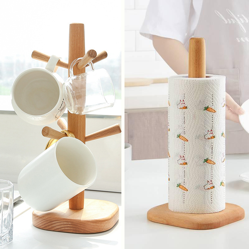 Picture of Creative wooden cup holder Beech cup holder jewelry rack roll paper holder six-claw storage rack tea cup upside down draining cup holder