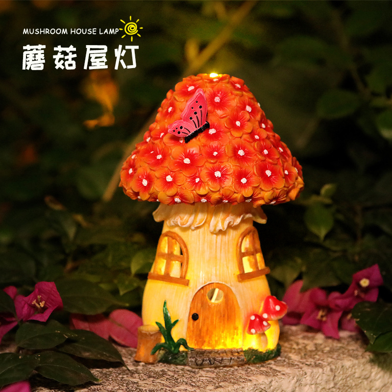 Cross-Border Solar Mushroom Flower House Night Light Outdoor Garden Balcony Layout Lawn Daisy Butterfly House Decoration