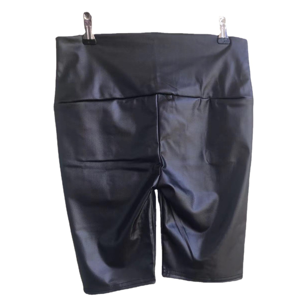Self-produced cross-border black imitation leather cycling shorts tight wide waist pants basic women's pants
