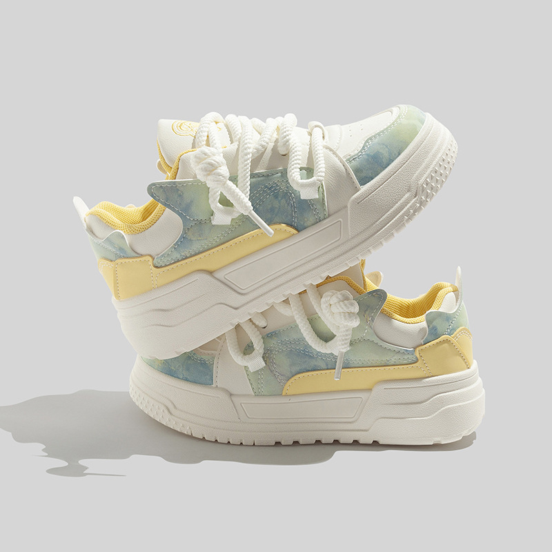 Spring New Style Printed and Dyed Leather White Shoes for Women 2025 Versatile Casual Sports Sneakers Ins Low-Top Thick-Soled Women's Shoes