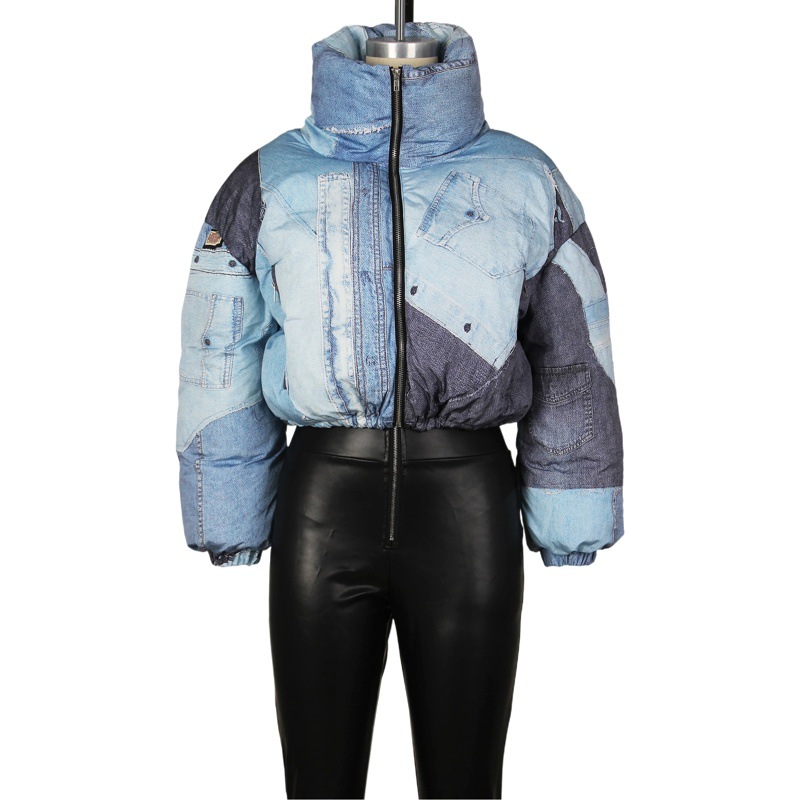 Cross-border e-commerce Europe and the United States women's clothing source factory fashion women's jacket Denim printed cotton-padded jacket jacket