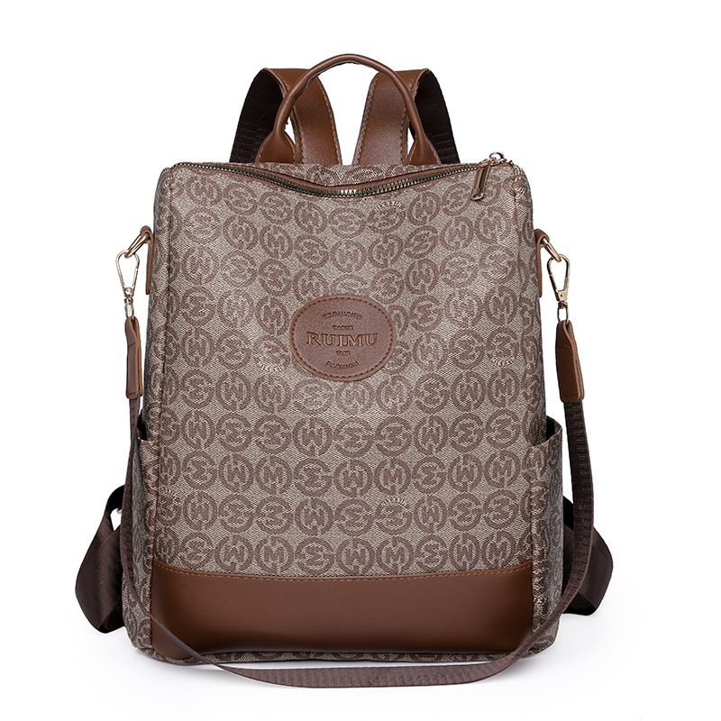 Picture of Backpack Women's Korean Style New Printed Retro Fashion Soft Leather Bag Large Capacity Work Travel Backpack Trendy