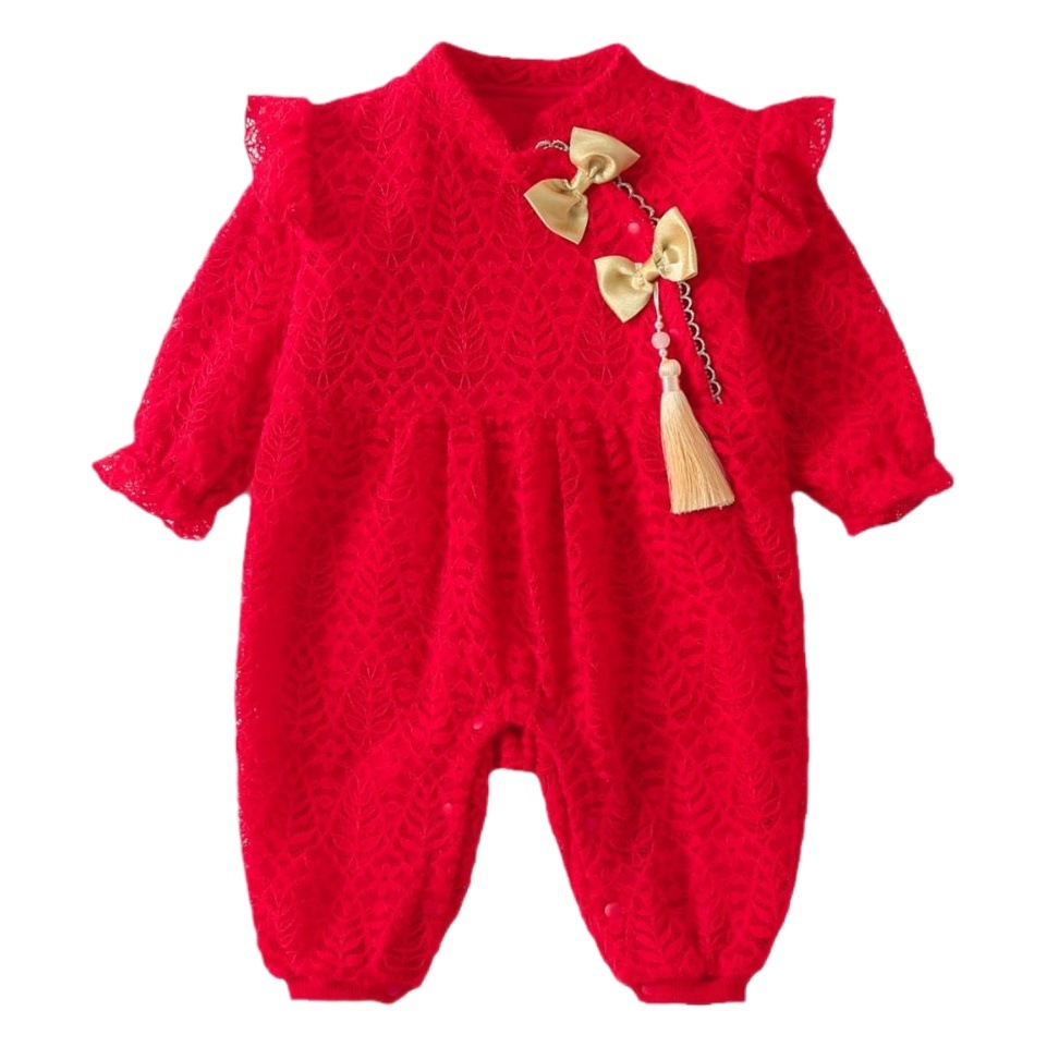 2023 Spring New Baby Onesie Festive Baby Full Moon New Year Chinese Style Bag Fart Clothes Romper Suit
