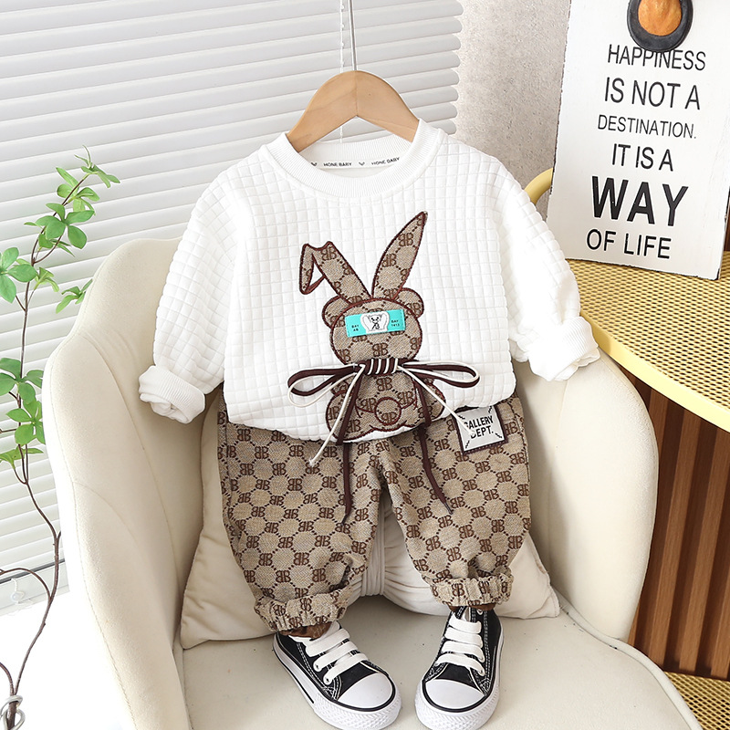 Picture of Cool handsome boys autumn new cartoon rabbit printed long sleeve round neck full printed trousers two-piece suit factory wholesale