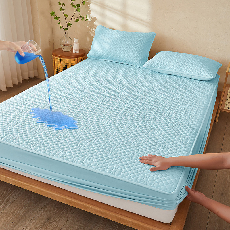 Picture of Class A water-washed cotton-padded waterproof bed hat Simmons mattress anti-slip urine-proof protective cover dust-proof bedspread three-piece set