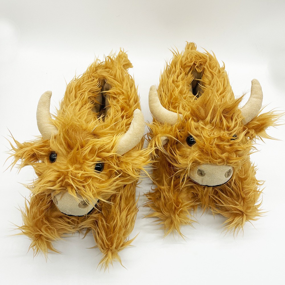 Cross-Border Spot Hot Product Highland Cow Slippers Scottish Yak Long Hair Slippers Dormitory Warmth