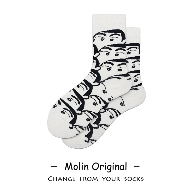 Picture of Molin Cute Cartoon Crayon Shin New Graffiti Cartoon Korean Style Japanese Fashionable Stockings Men's Neutral Mid-length Stockings for Children