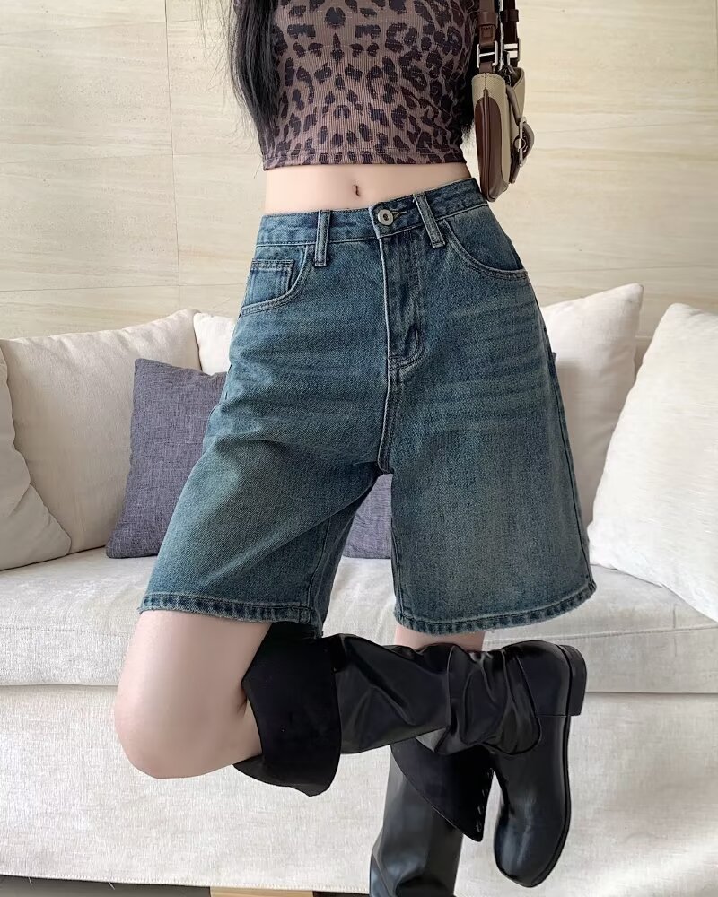 Picture of Denim Shorts for Women, Trendy and Versatile, Summer Thin, New Style, High-Waisted, Retro, Small, Loose, Straight, Slim, Five-Point Pants