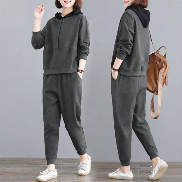 Casual loose suit women's loose new hooded fashion plus size Spring and Autumn Sweater trousers sportswear two-piece set