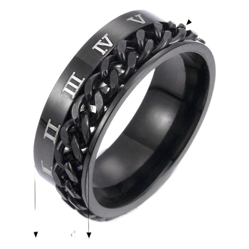 European and American Personalized Roman Numeral Titanium Steel Ring Rotatable Chain Ring Decompression Men's Hand Jewelry Cross-Border Jewelry