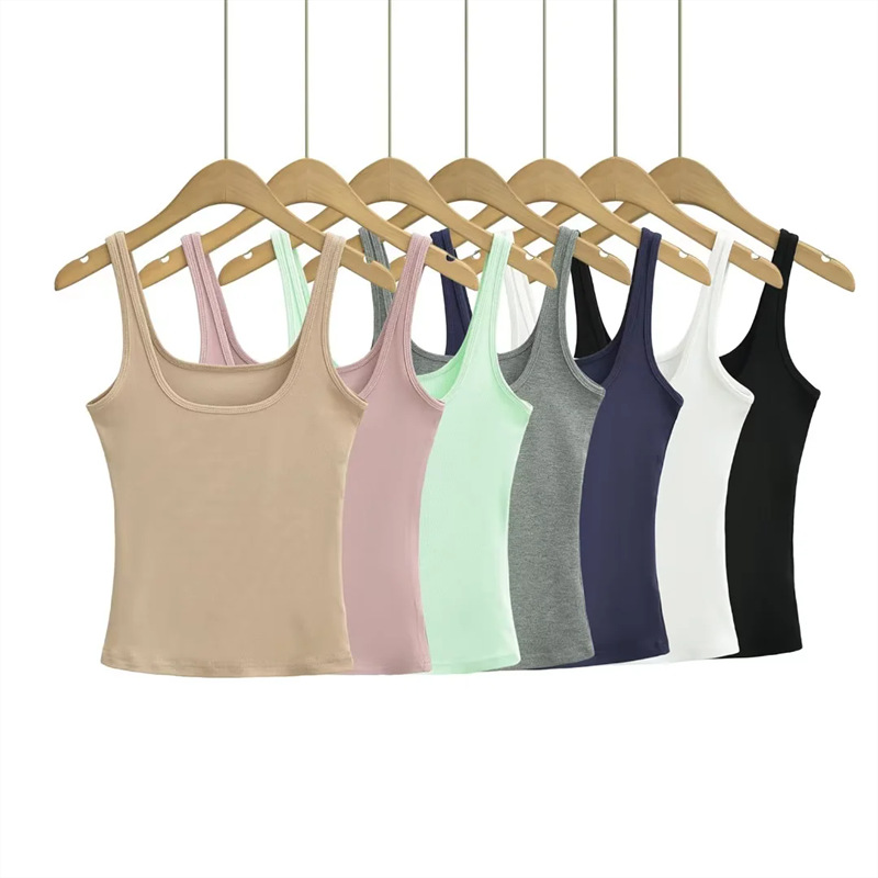 American Style Sexy Spice Girl Deep U-neck Sleeveless Camisole Fashionable Solid Color Slim-fit Slimming Basic Simple Interior